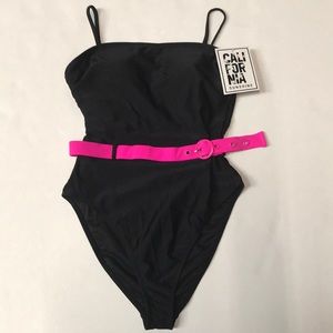 California Sunshine Black/Pink Ribbed One-Piece, M